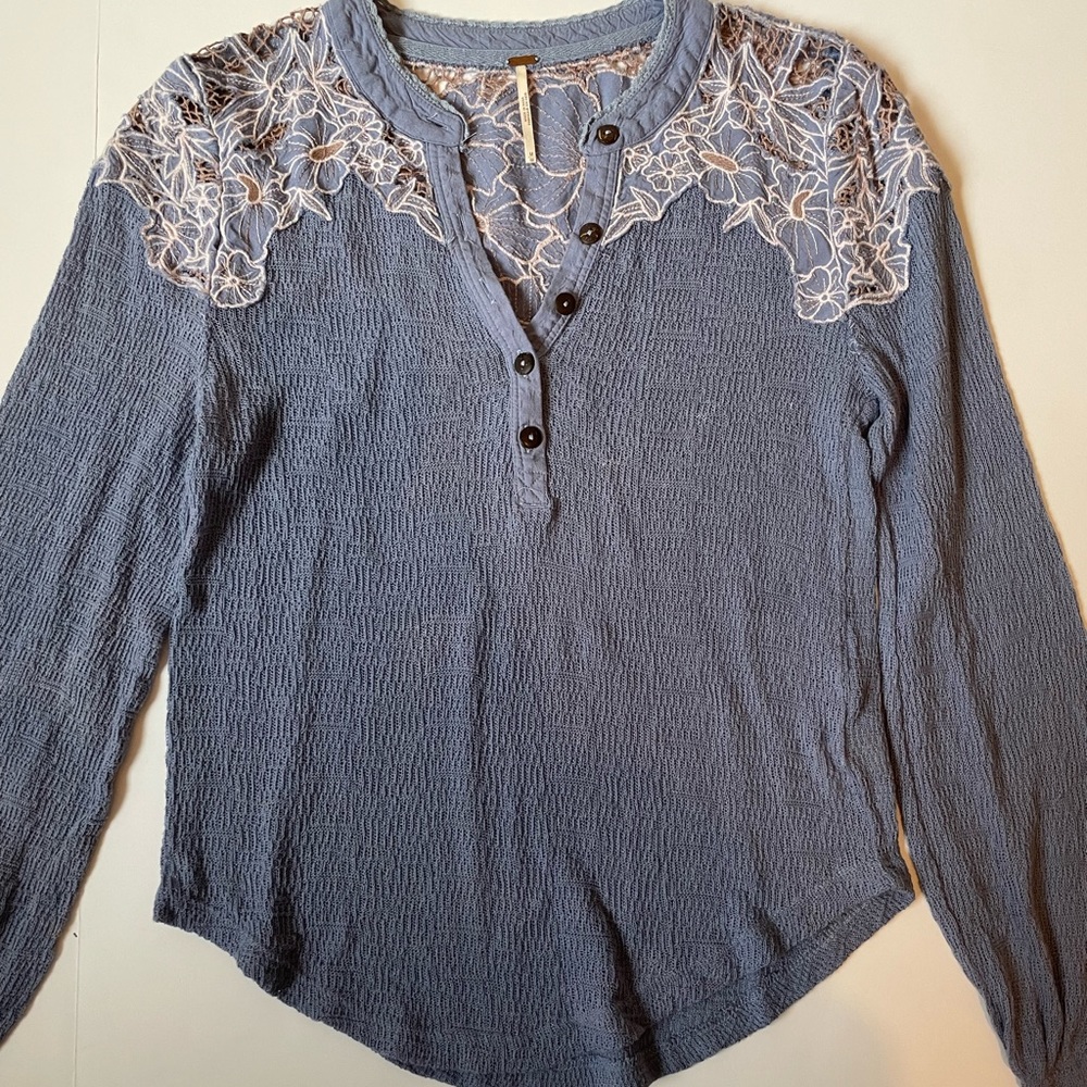 Free People Easy Breezy Long Sleeve Henley in Dusk Blue - Picture 6 of 11